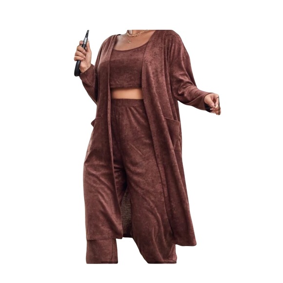 Plus Dual Pocket Drop Shoulder Open Front Flannel Coat - Picture 3 of 7